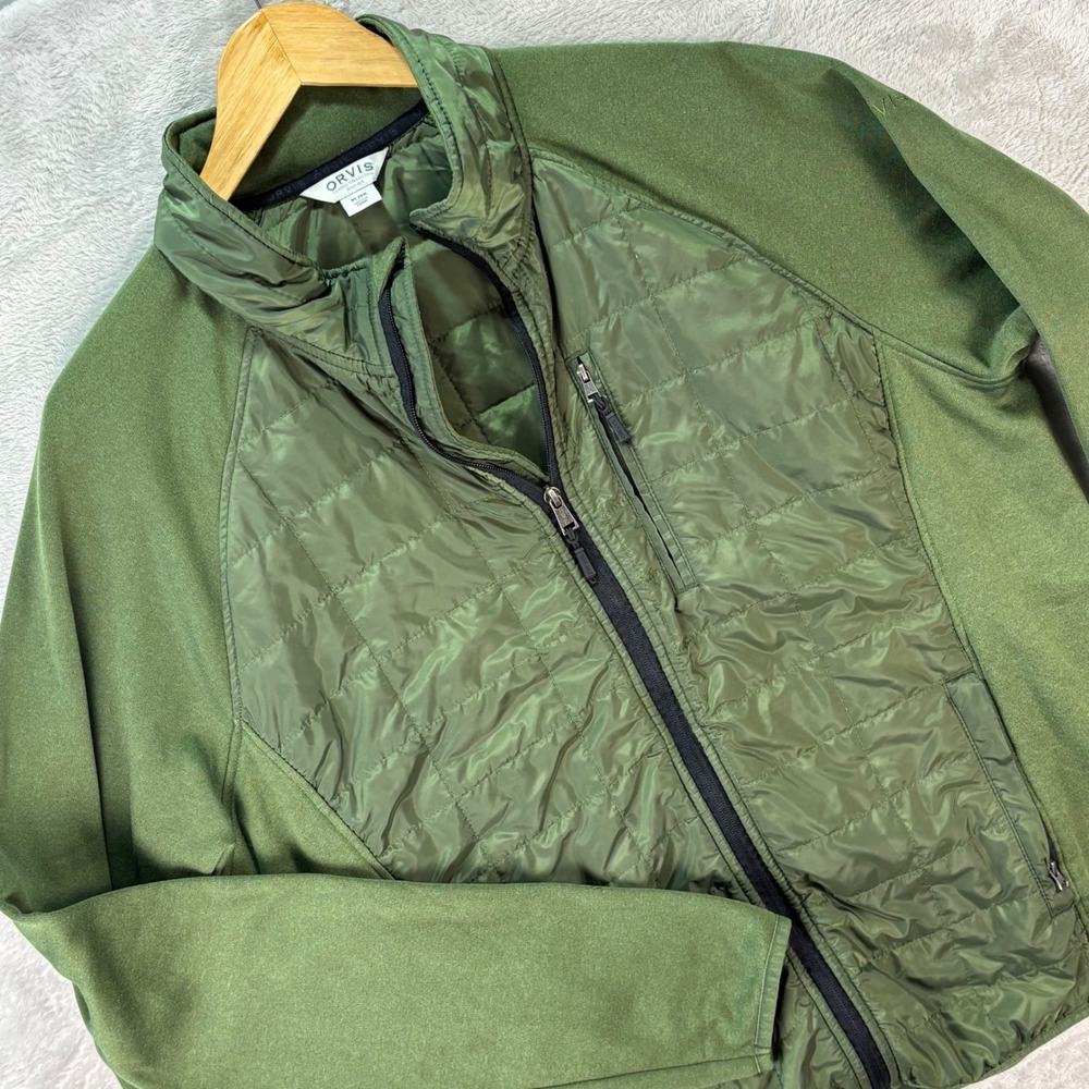 Orvis Men's Full Zip Jacket Green Quilted Panels Zip Pockets Outdoor Sz‎ XL